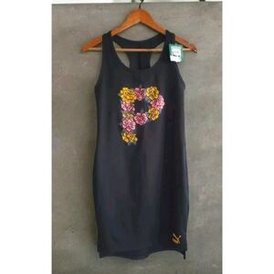 Puma Flourish Dress Women's Medium Black Floral Racerback Athliesure NWT
